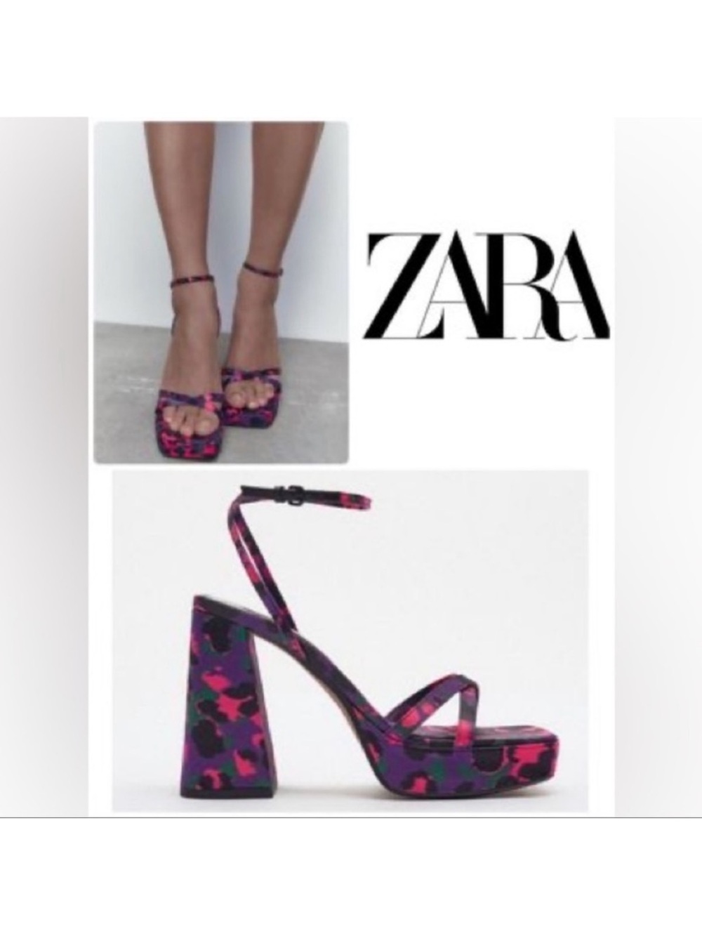 Zara satin printed chunky Platform Sandals